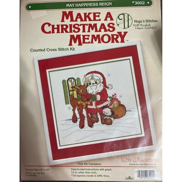 NWP  Hug 'n Stitches Make a Christmas Memory Santa and Rudolph Picture Kit 14x14 - Picture 1 of 2